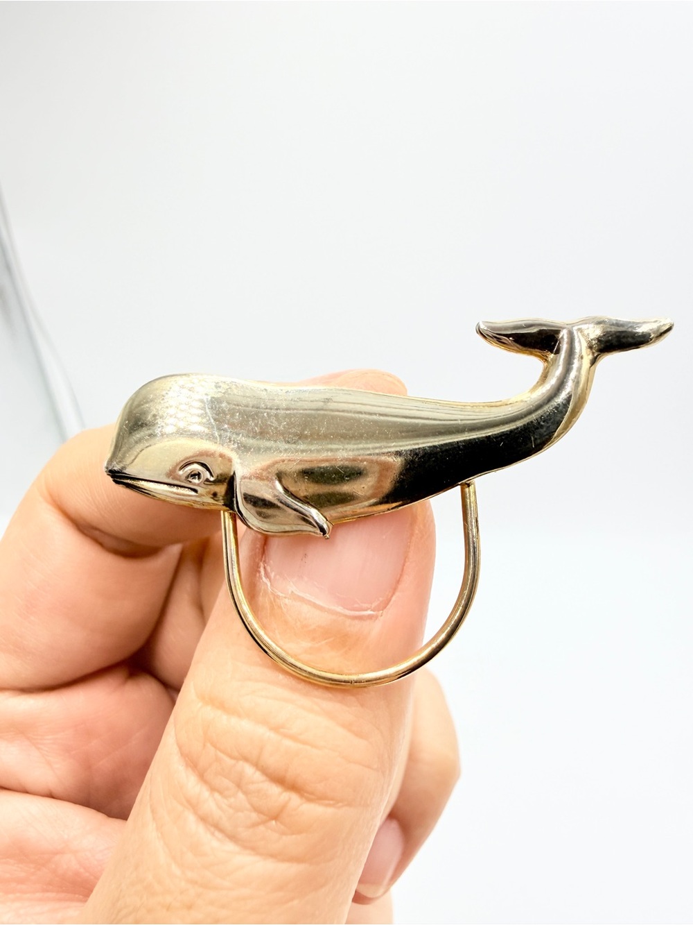Vintage Gold Tone Whale Eyeglass Holder Brooch Pin